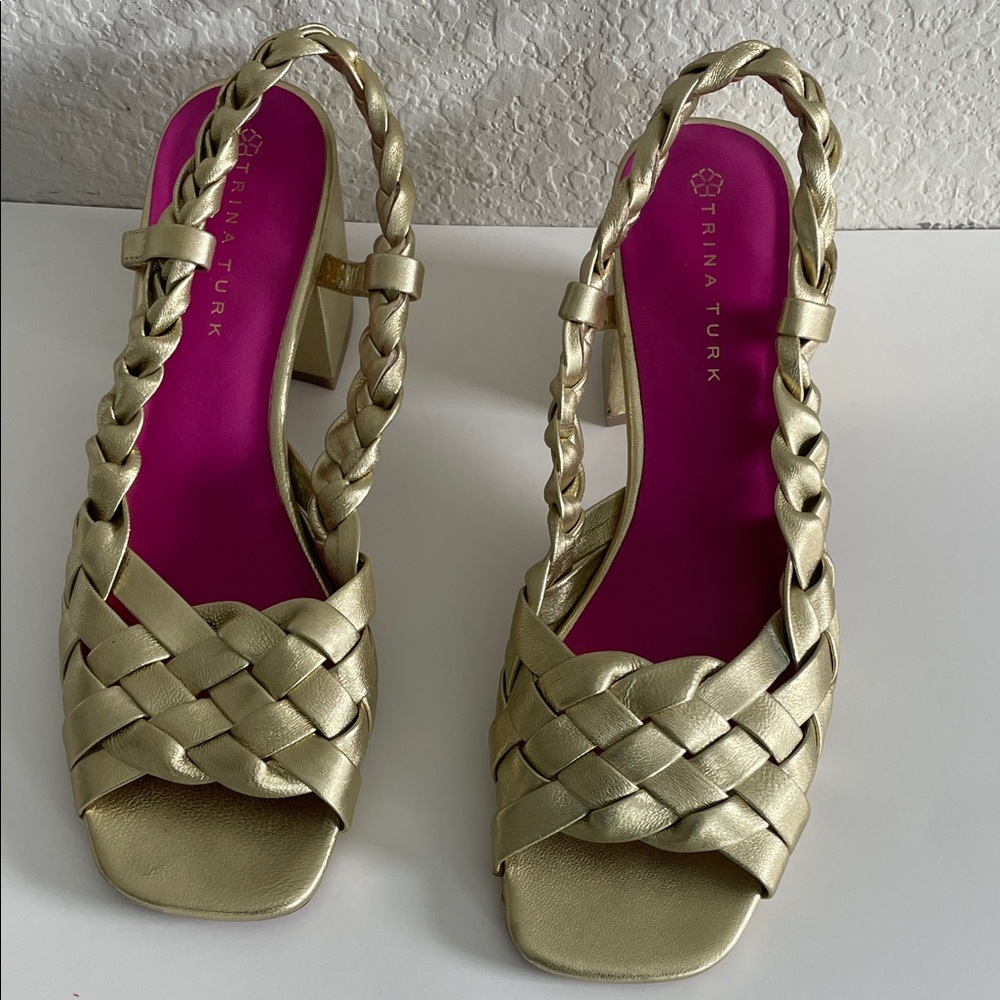Trina Turk Metallic Gold Braided Heels